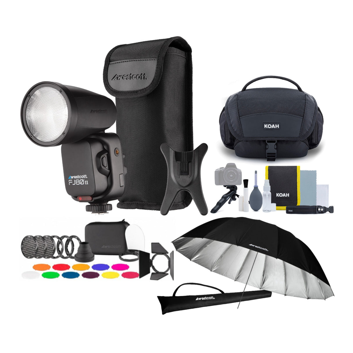 Westcott FJ80 II M Universal Touchscreen 80Ws Speedlight with Multi-Brand Camera Mount Bundle