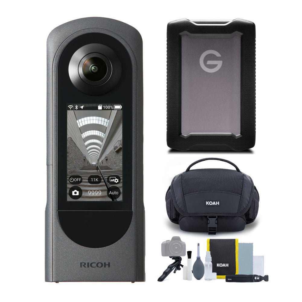 Ricoh THETA X 360-Degree Camera with 5 TB Portable Hard Drive, Gadget Bag with Accessory Kit