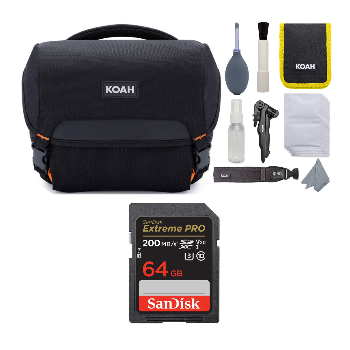 Koah Roebling Street Camera System Gadget Bag with Accessory, Cleaning Kit with SanDisk 64GB SD Card