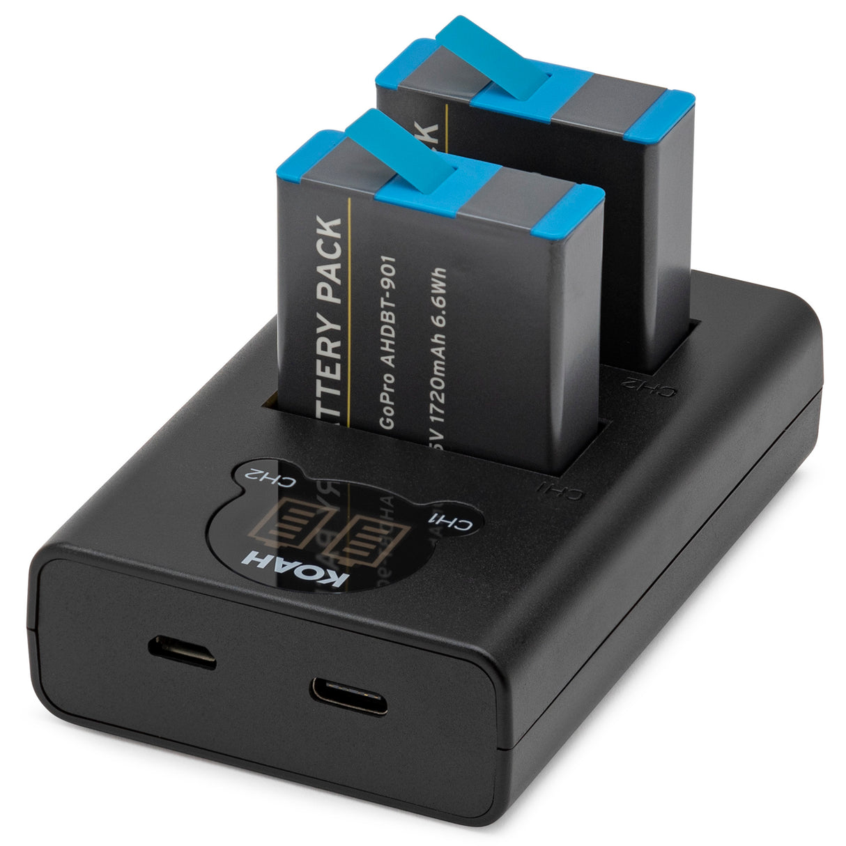 Koah Dual Battery LCD Charger and 2-Pack Battery Kit for GoPro HERO10/9 Black