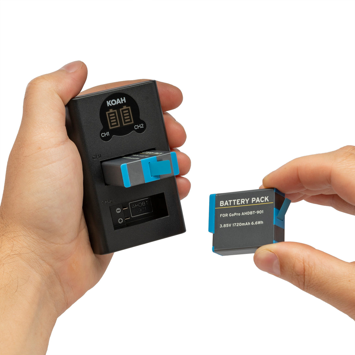 Koah Dual Battery LCD Charger and 2-Pack Battery Kit for GoPro HERO10/9 Black