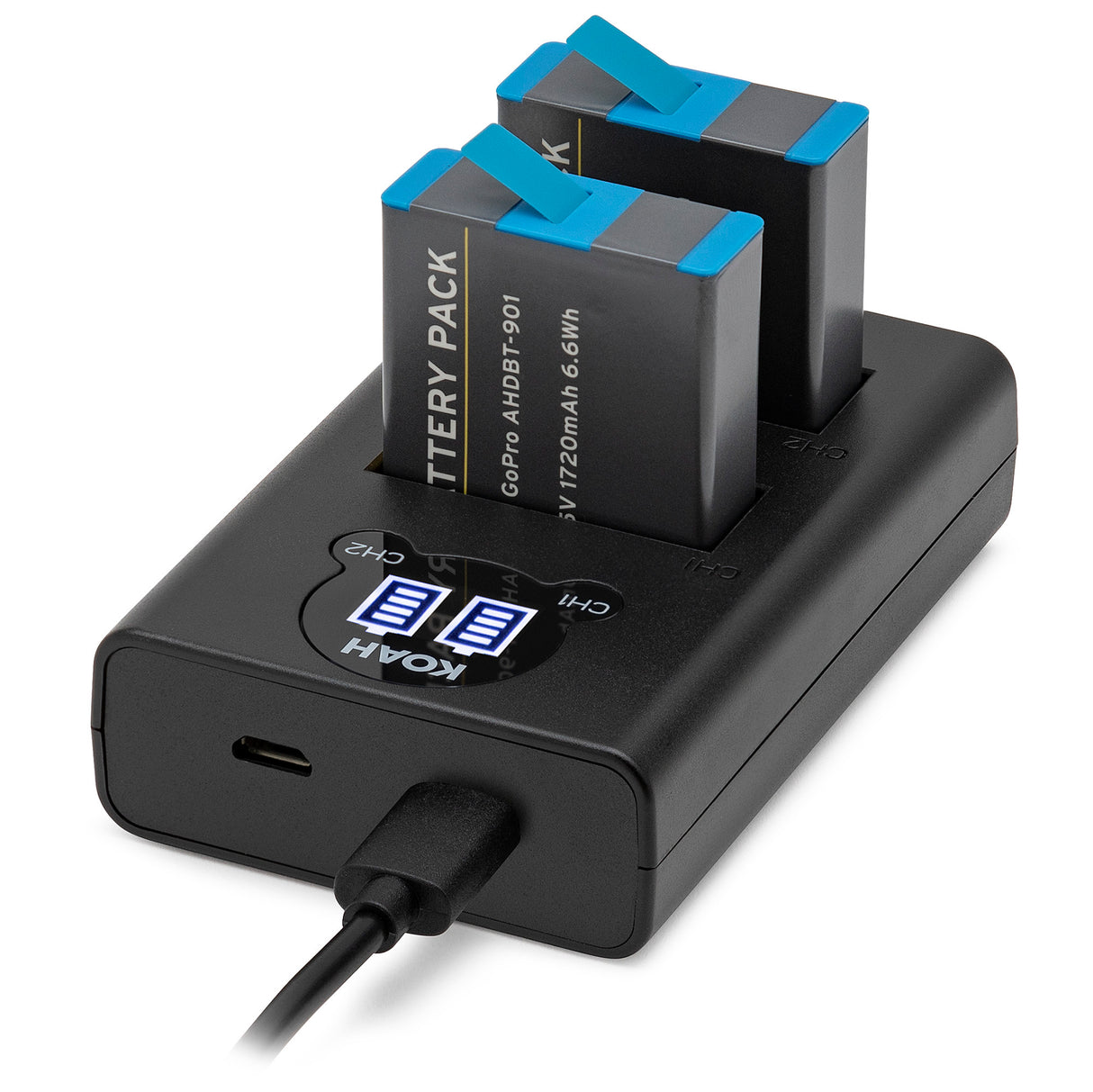 Koah Dual Battery LCD Charger and 2-Pack Battery Kit for GoPro HERO10/9 Black