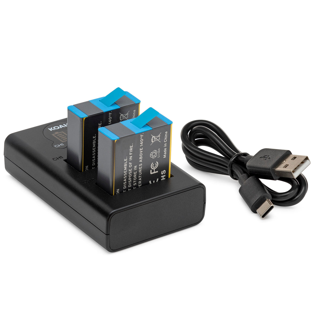 Koah Dual Battery LCD Charger and 2-Pack Battery Kit for GoPro HERO10/9 Black