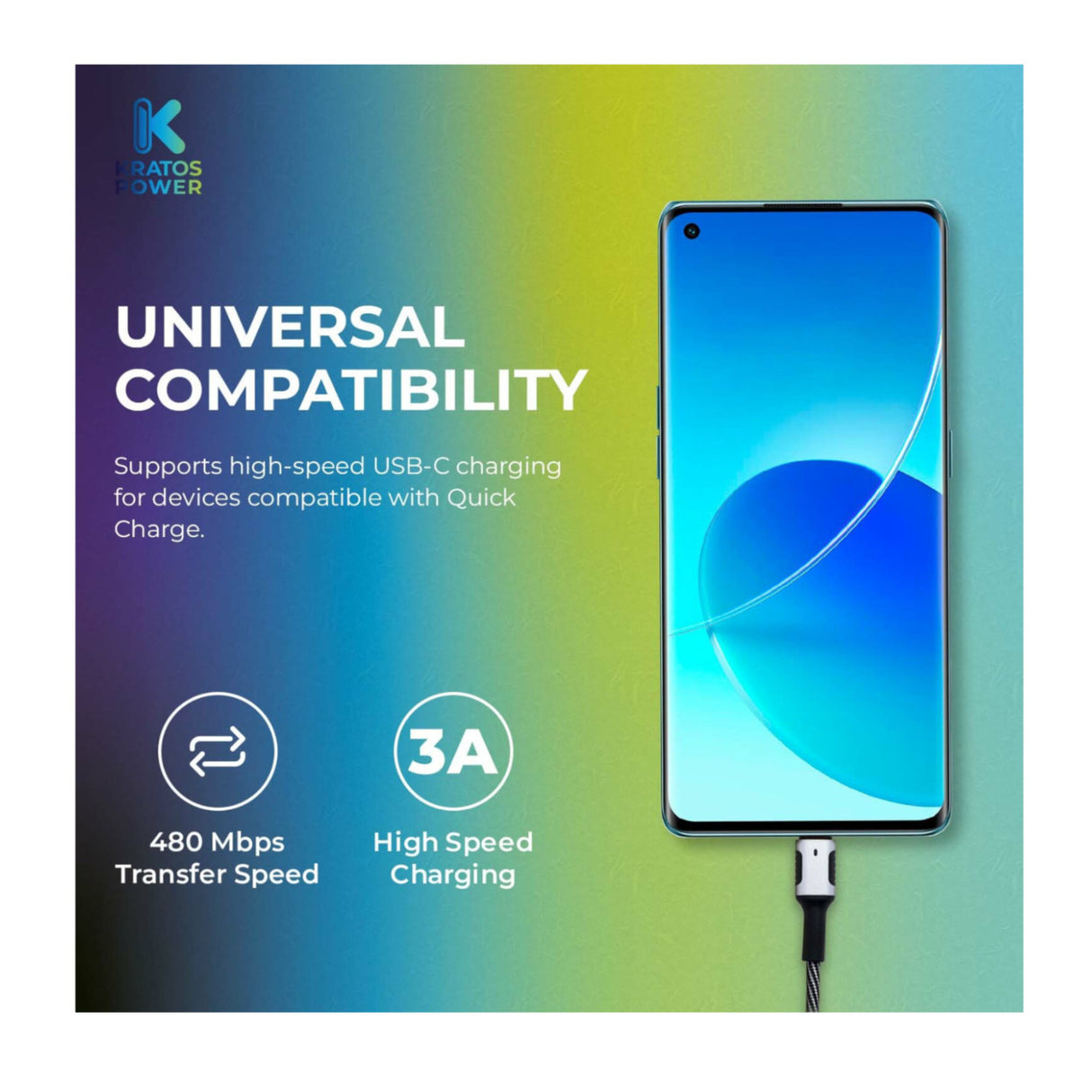 Kratos Power Nylon Braided Cable 6-Feet USB-C to USB-C Cable