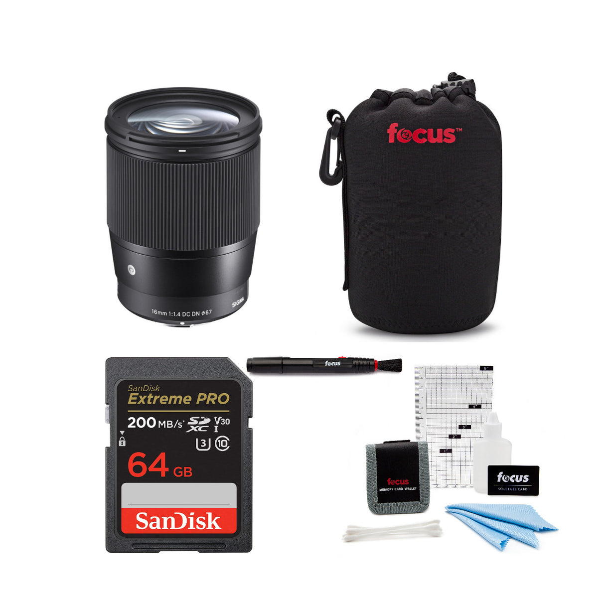 Sigma 16mm f/1.4 DC DN Contemporary Lens for Canon EF-M with 64GB SD Card Accessory Bundle