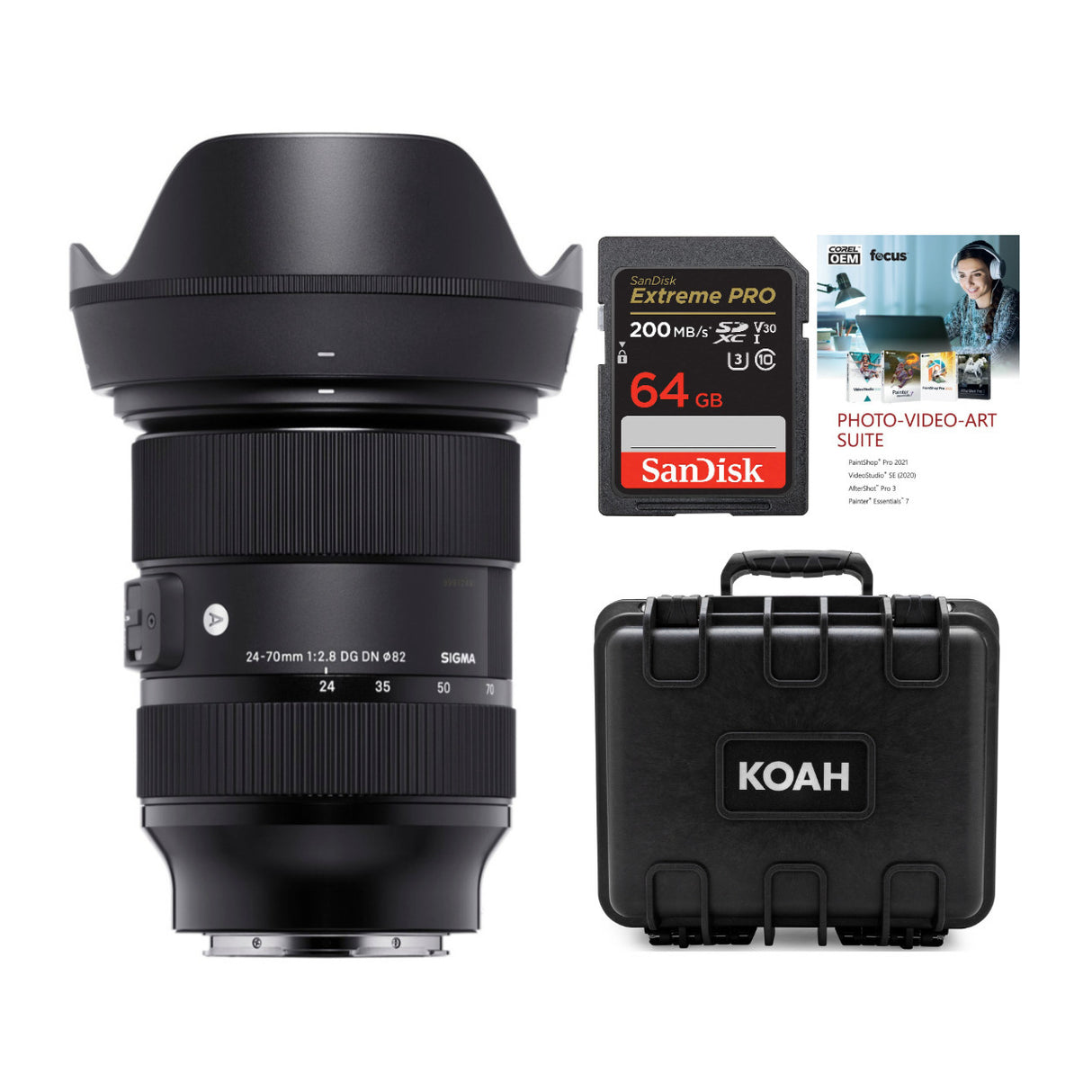 Sigma 24-70mm f/2.8 DG DN Art Zoom Full Frame L-Mount Lens with 64GB SD Card, Hard Case Bundle