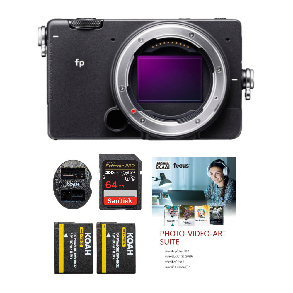 Sigma fp Mirrorless Digital Camera Body with 64GB Extreme PRO SD Card, Spare Battery/Charger Set and Software Bundle