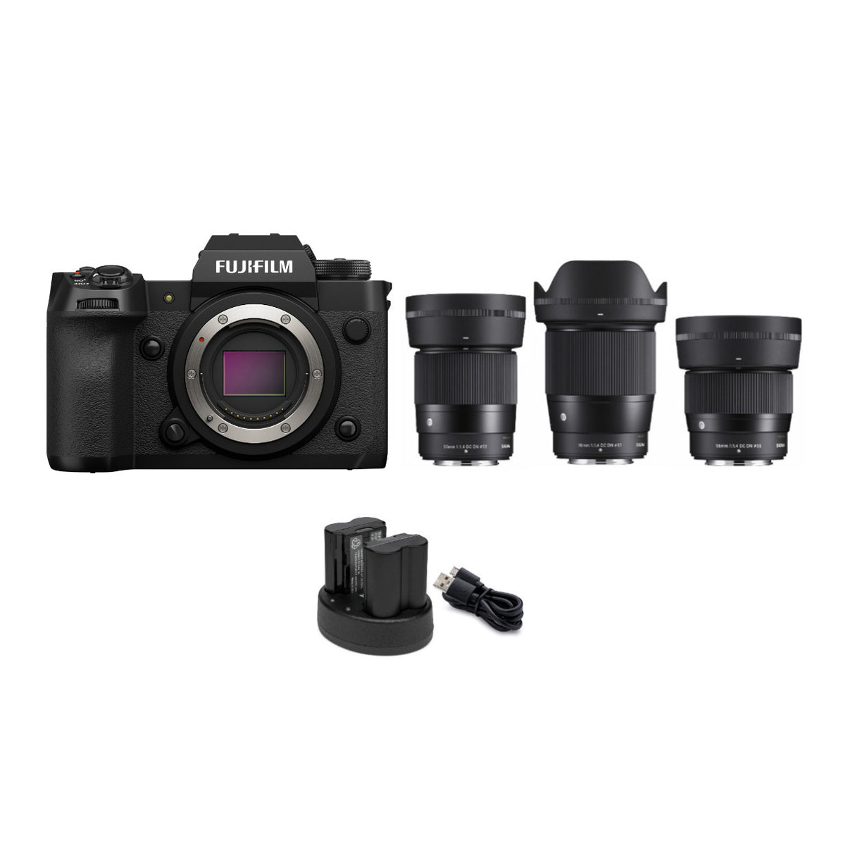 Fujifilm X-H2 40 Megapixel Mirrorless Camera Body with 56mm F1.4, 30mm F1, 16mm F1.4 Lens Bundle