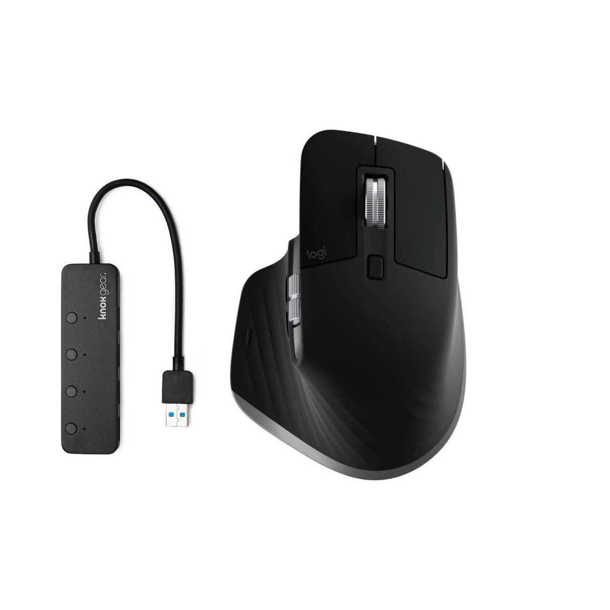 Logitech MX Master 3S Wireless Mouse for Mac (Space Gray) Bundle with 4-Port USB 3.0 Hub