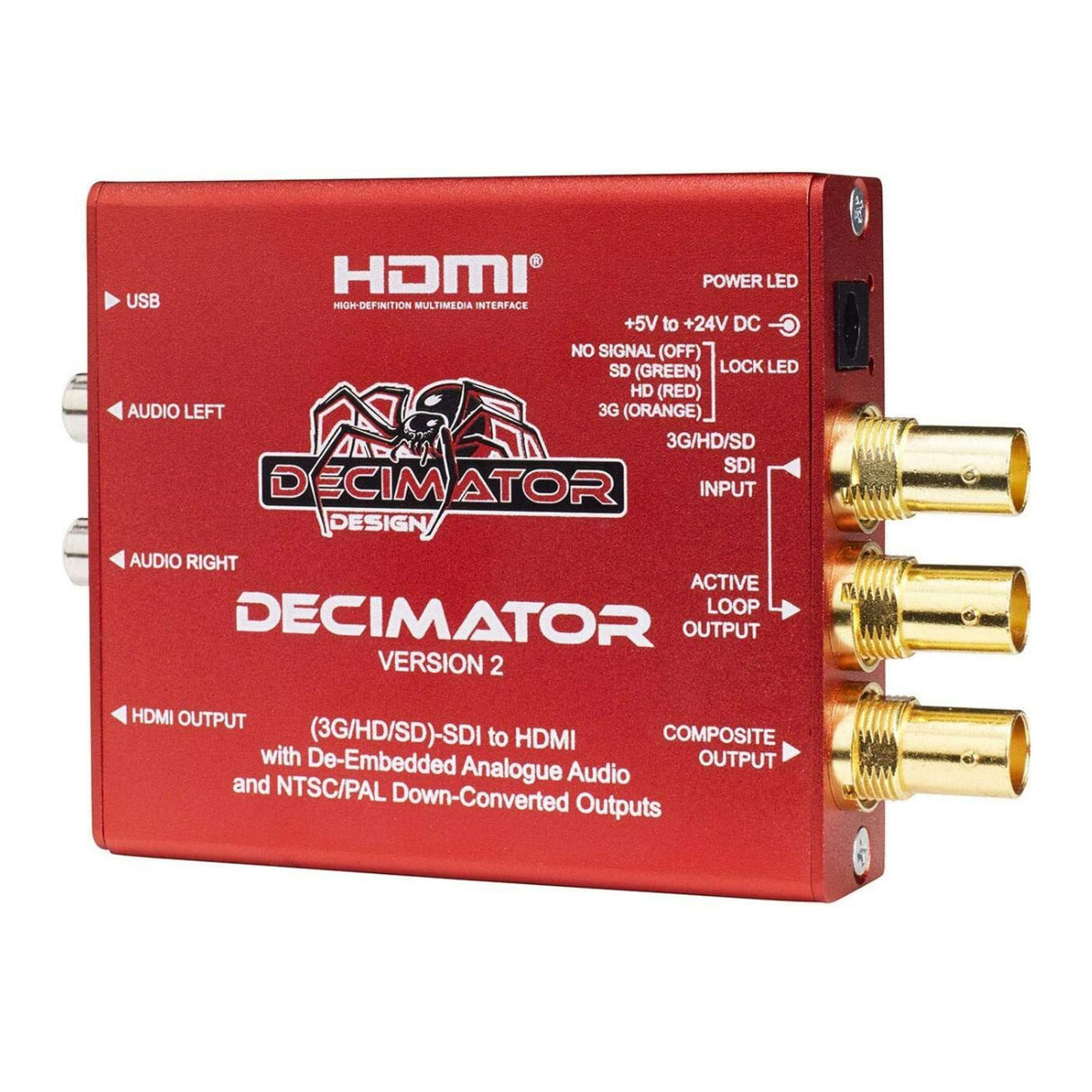 Decimator Version 2 Simultaneously Scales SDI to HDMI and NTSC/PAL with De-Embedded Analogue Audio