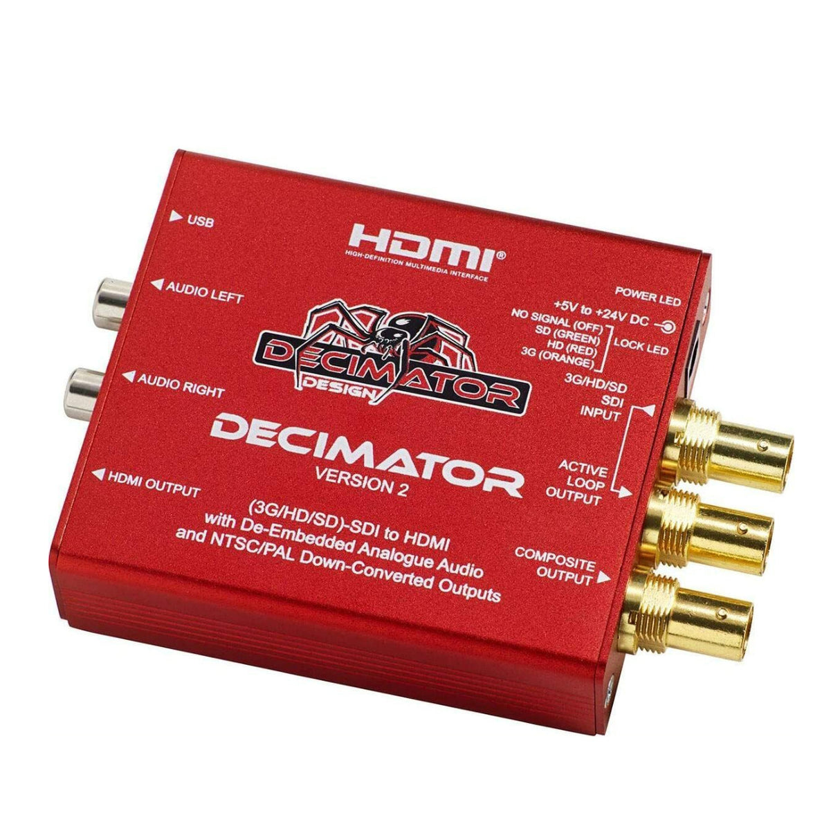 Decimator Version 2 Simultaneously Scales SDI to HDMI and NTSC/PAL with De-Embedded Analogue Audio