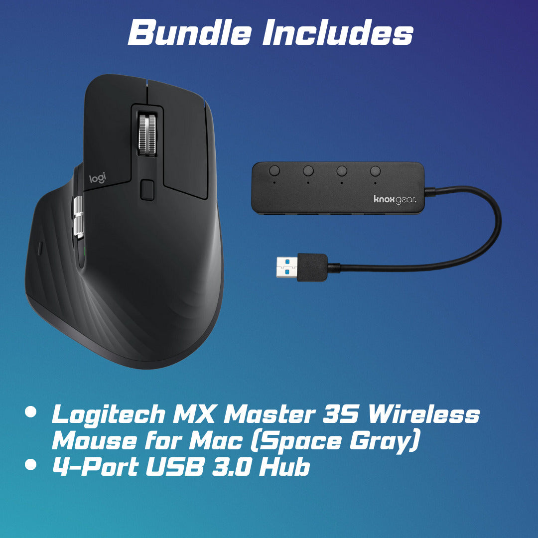 Logitech MX Master 3S Wireless Mouse for Mac (Space Gray) Bundle with 4-Port USB 3.0 Hub
