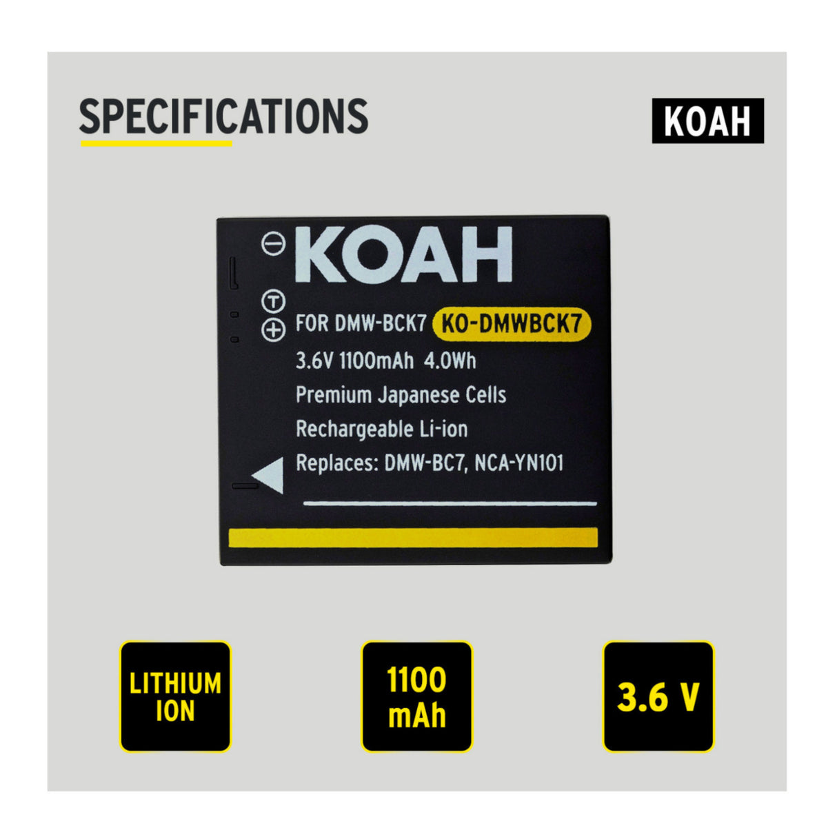 Koah PRO Panasonic DMW-BCK7 Rechargeable Replacement 1100mAh Li-ion Battery