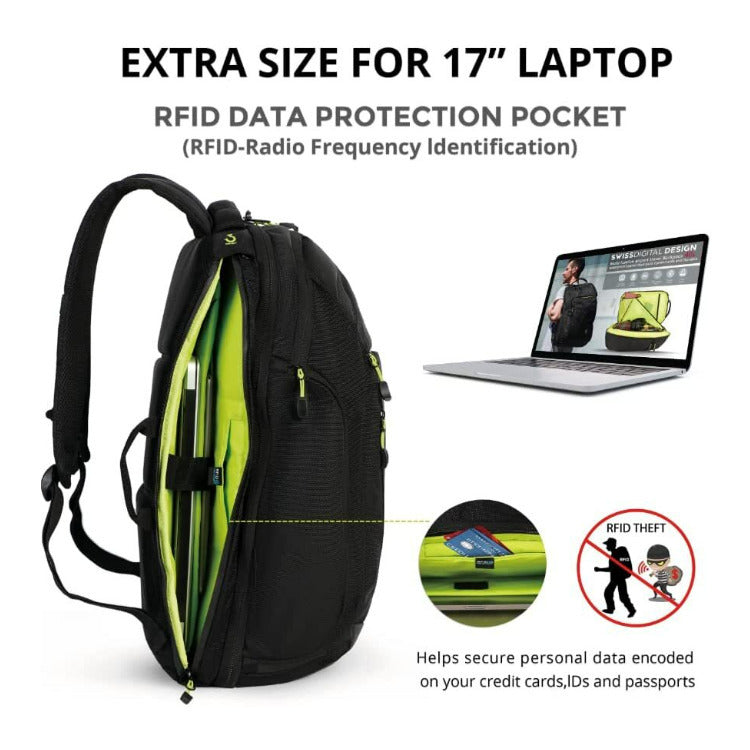 Swissdigital Java Oversized Travel Waterproof Backpack (Black)