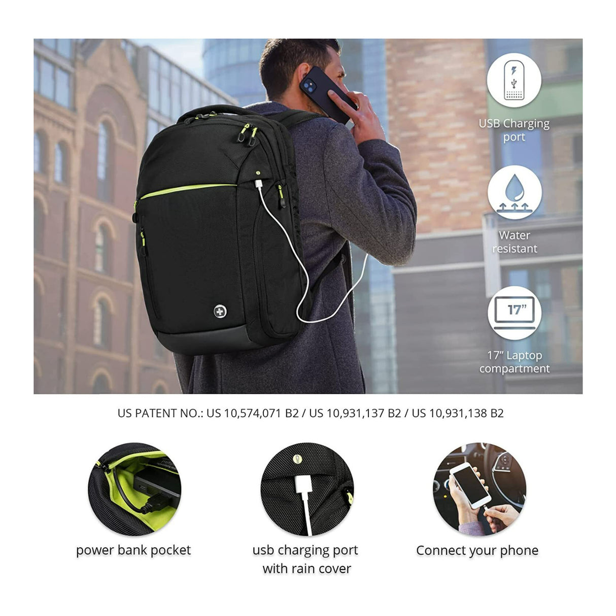 Swissdigital Java Oversized Travel Waterproof Backpack (Black)
