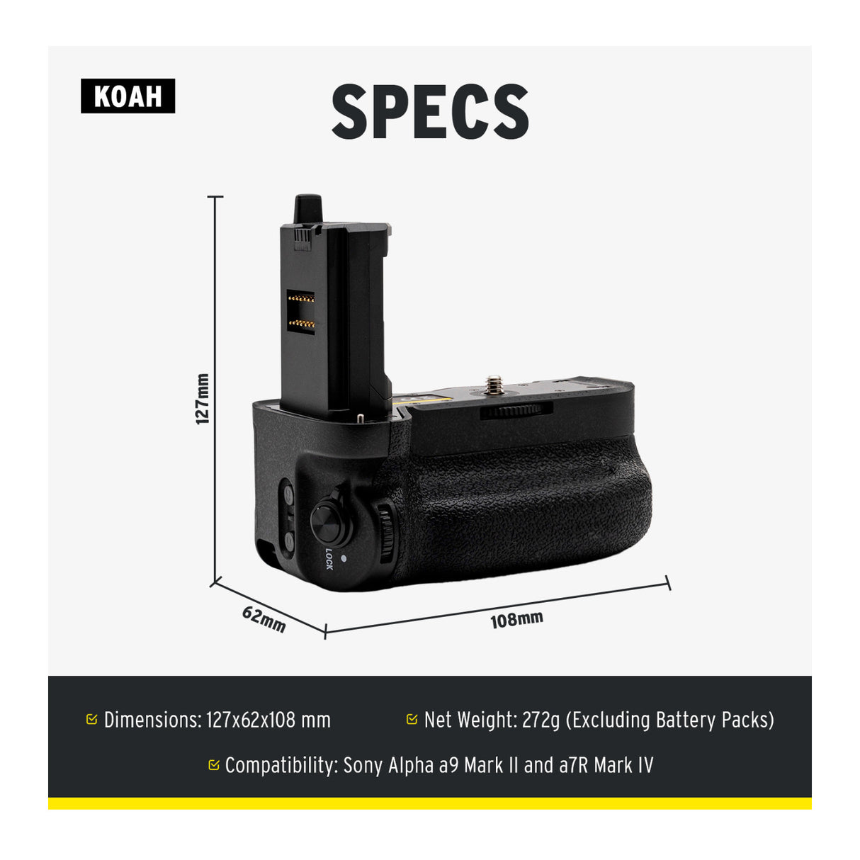Koah Pro Vertical Battery Grip for Sony Alpha a9 Mark II and a7R Mark IV