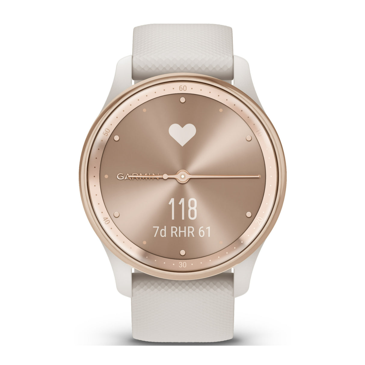 Garmin Vívomove Trend Hybrid Smartwatch with Silicon Band (Peach Gold Stainless Steel Bezel)