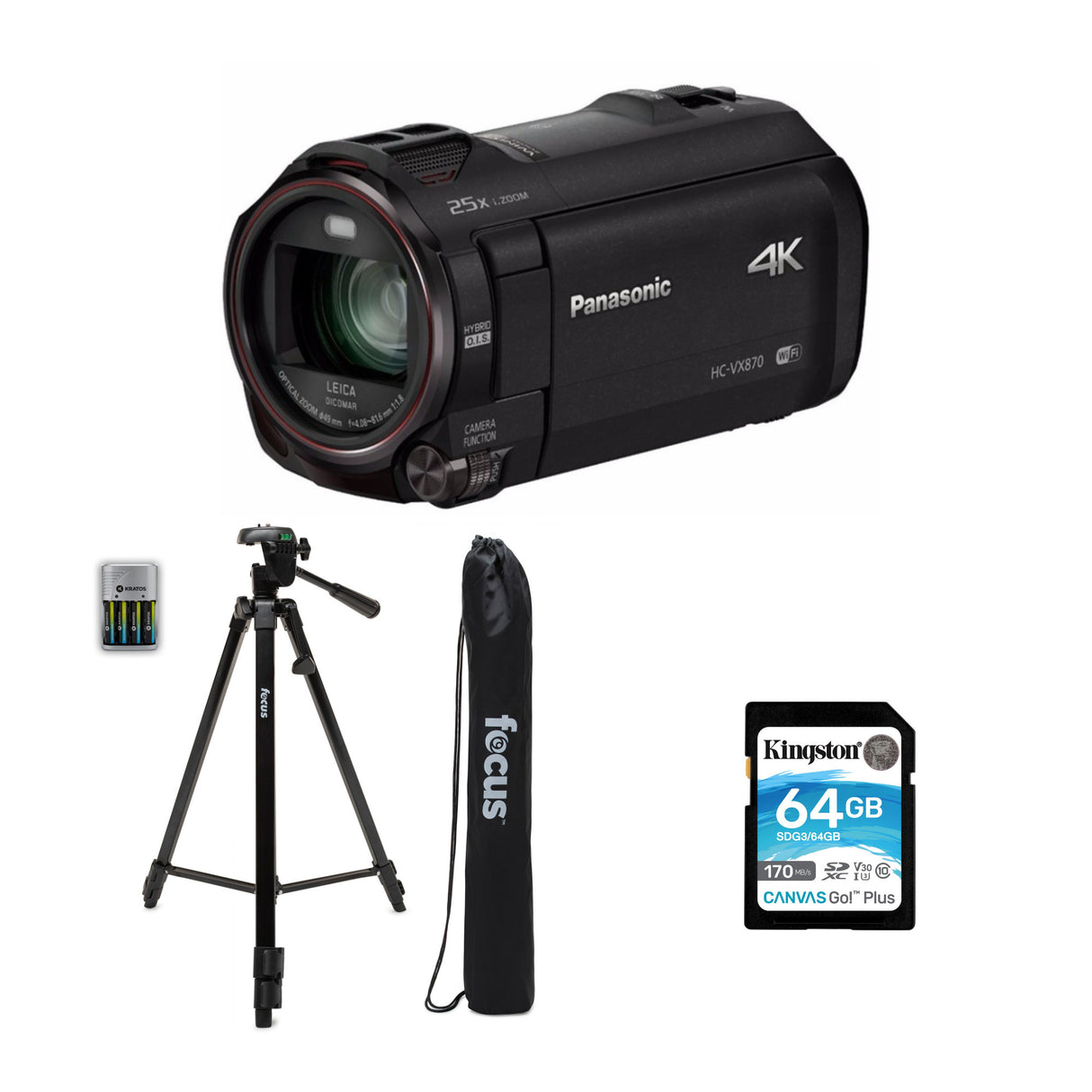 Panasonic Hc-VX870 4K Ultra HD Camcorder With 64GB SD Memory Card and Travel Tripod Bundle