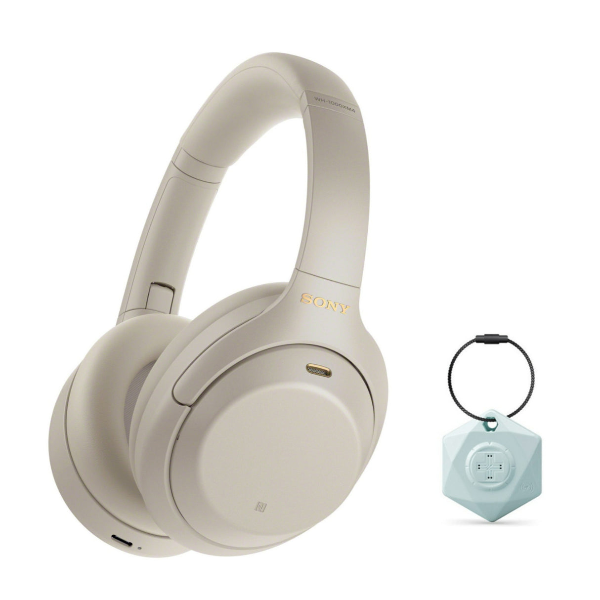 Sony WH-1000XM4 Wireless Noise Canceling Over-Ear Headphones (Silver) Bundle with Keychain Finder