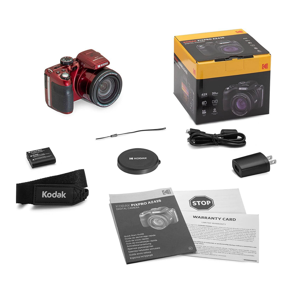 Kodak PIXPRO AZ425 Astro Zoom 20MP Camera with 42x Zoom (Red) with Accessory kit
