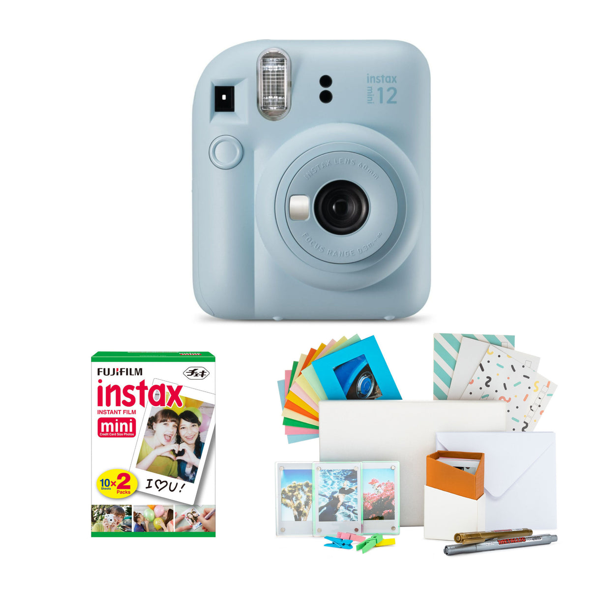 Fujifilm Instax Mini 12 Instant Camera (Pastel Blue) and Instax Film Kit Bundle