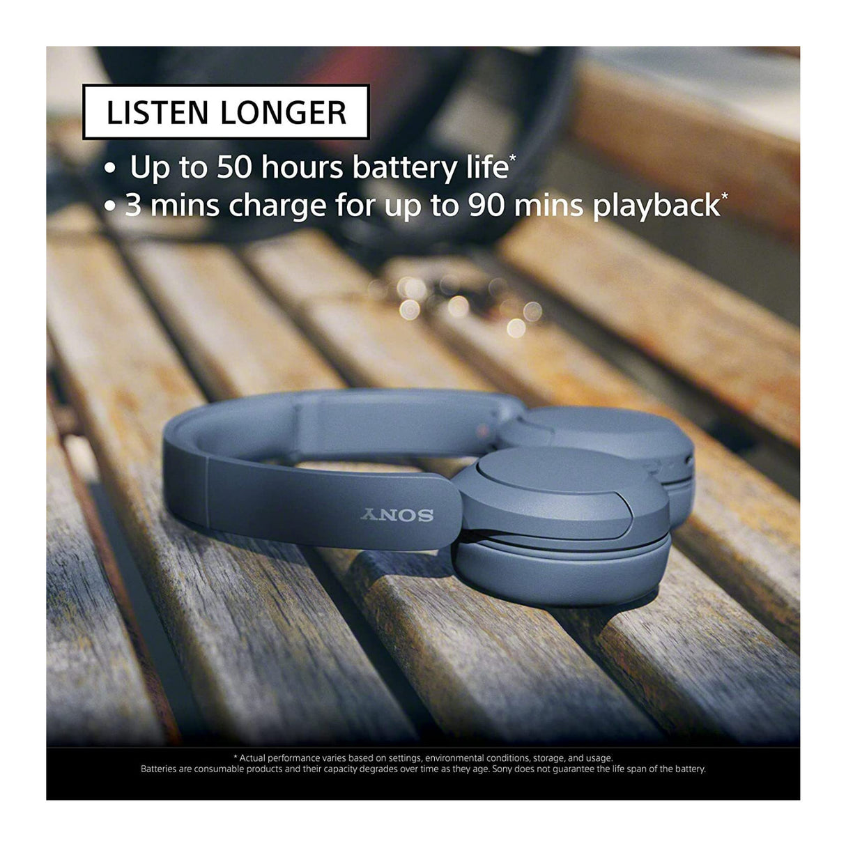 Sony WH-CH520 Compact Easy Carrying Wireless Bluetooth On-Ear Headphones (Black) with Stand