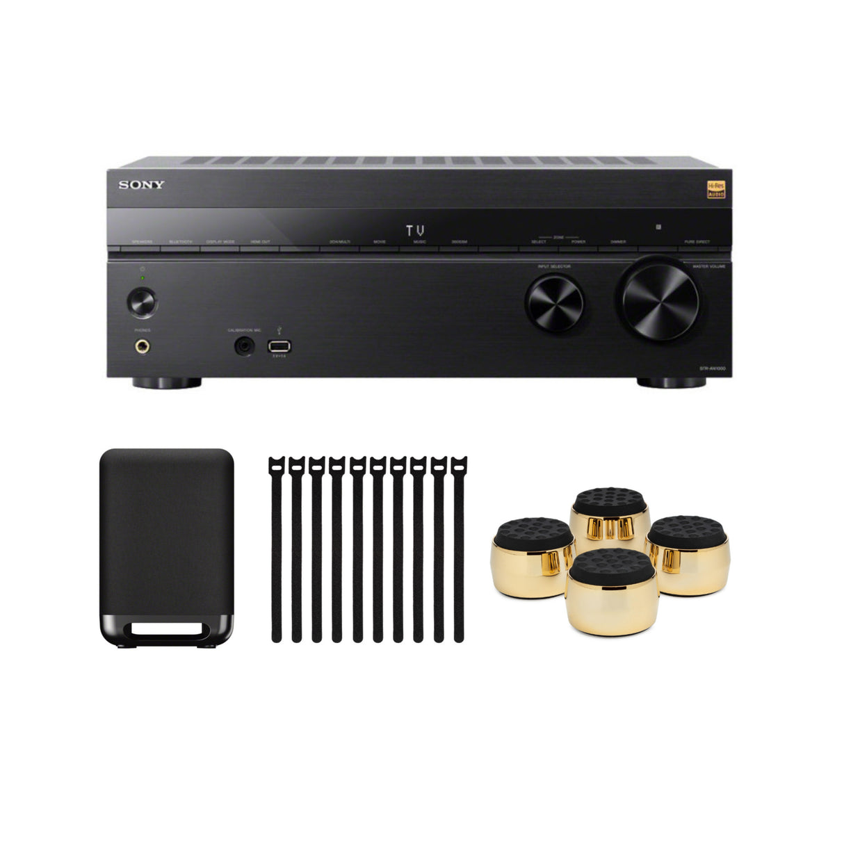 Sony STR-AN1000 7.2 Channel 8K AV Receiver with 300W Wireless Subwoofer, Fastening Cable Ties Bundle