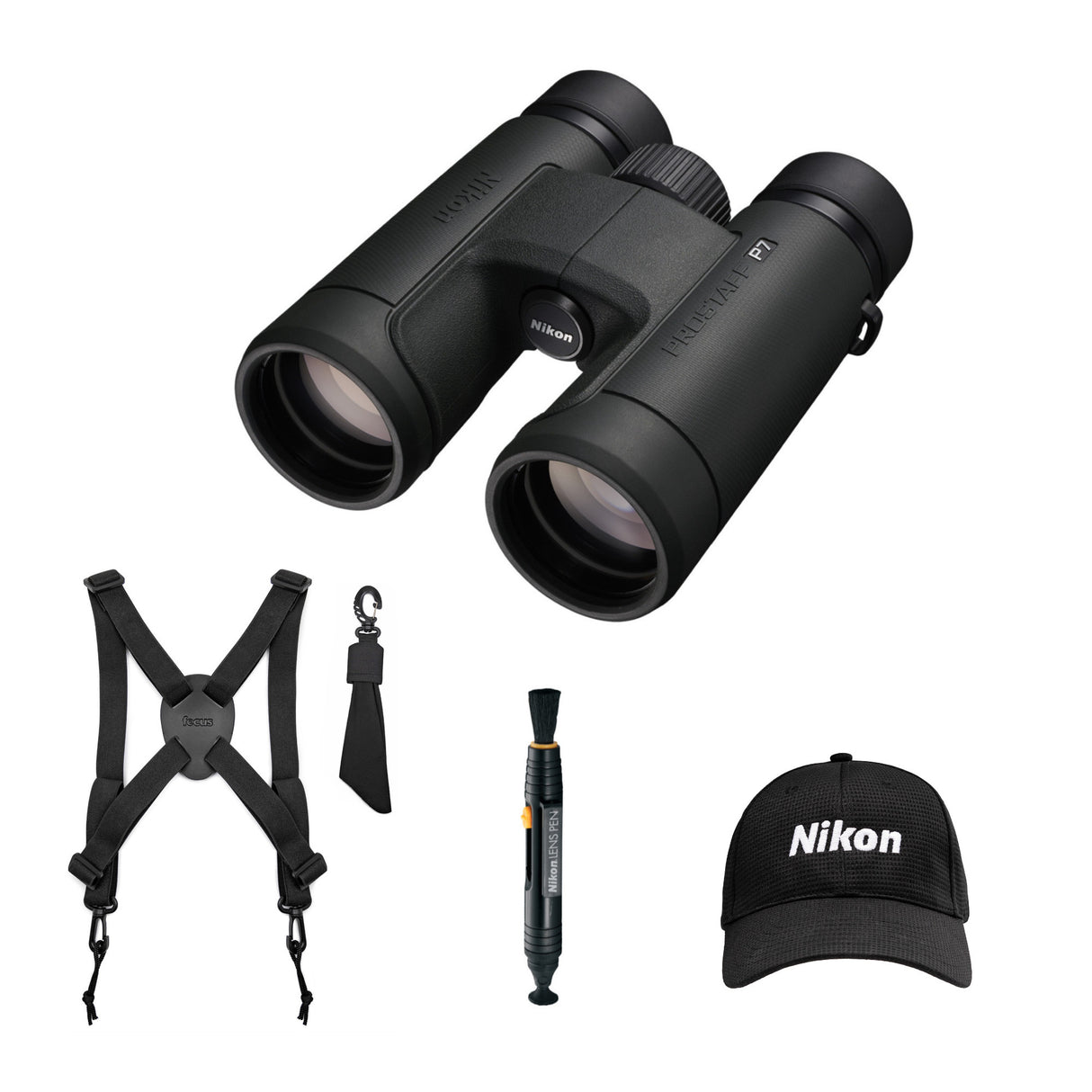 Nikon Prostaff P7 10x42 Binoculars with Hat and Accessory Bundle