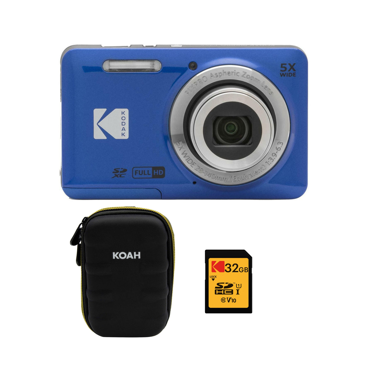 Kodak PIXPRO Friendly Zoom FZ55 Digital Camera (Blue) with Case and Memory Card