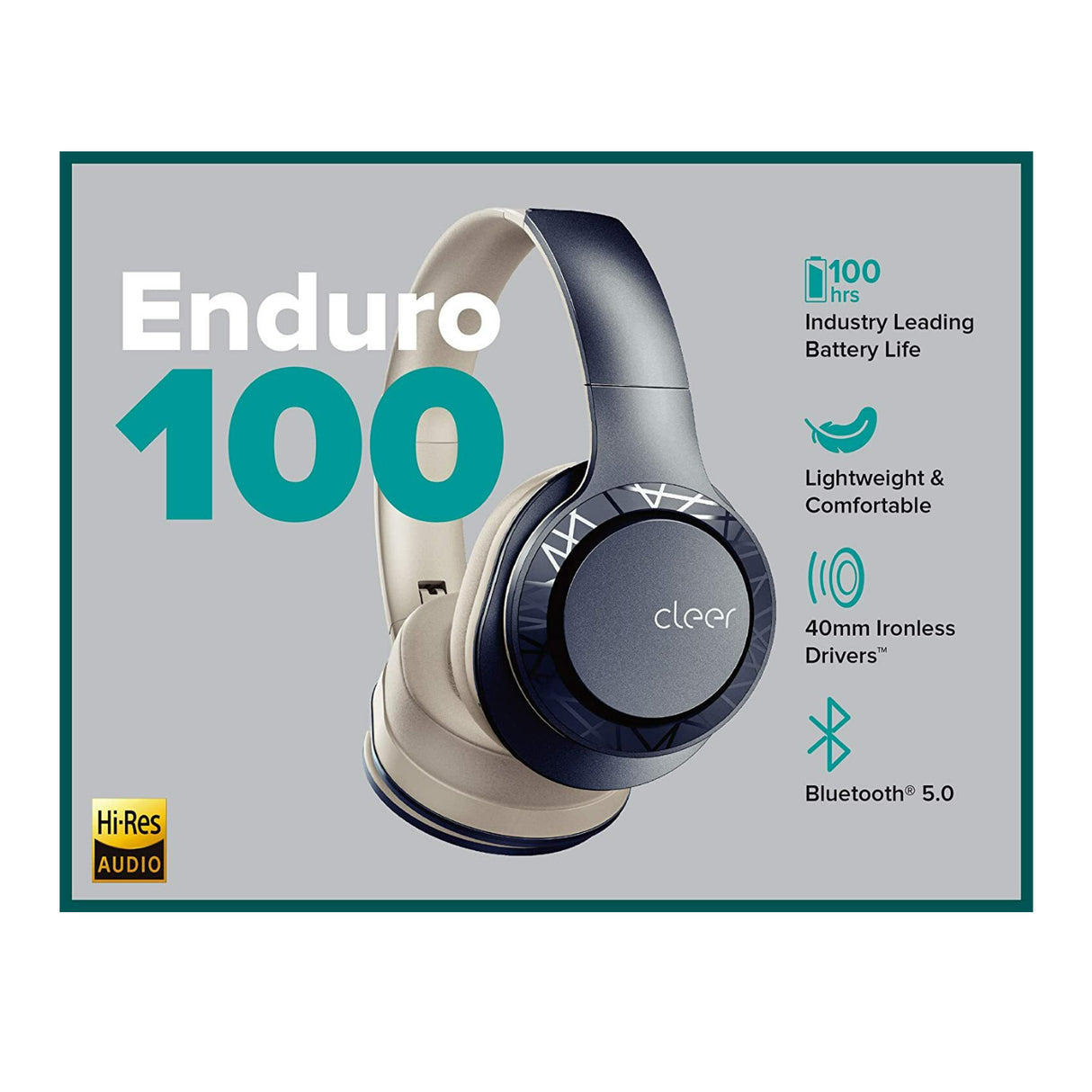 Cleer Audio Enduro 100 Bluetooth Wireless Headphones with Up To 100-Hours of Battery (Navy Blue)