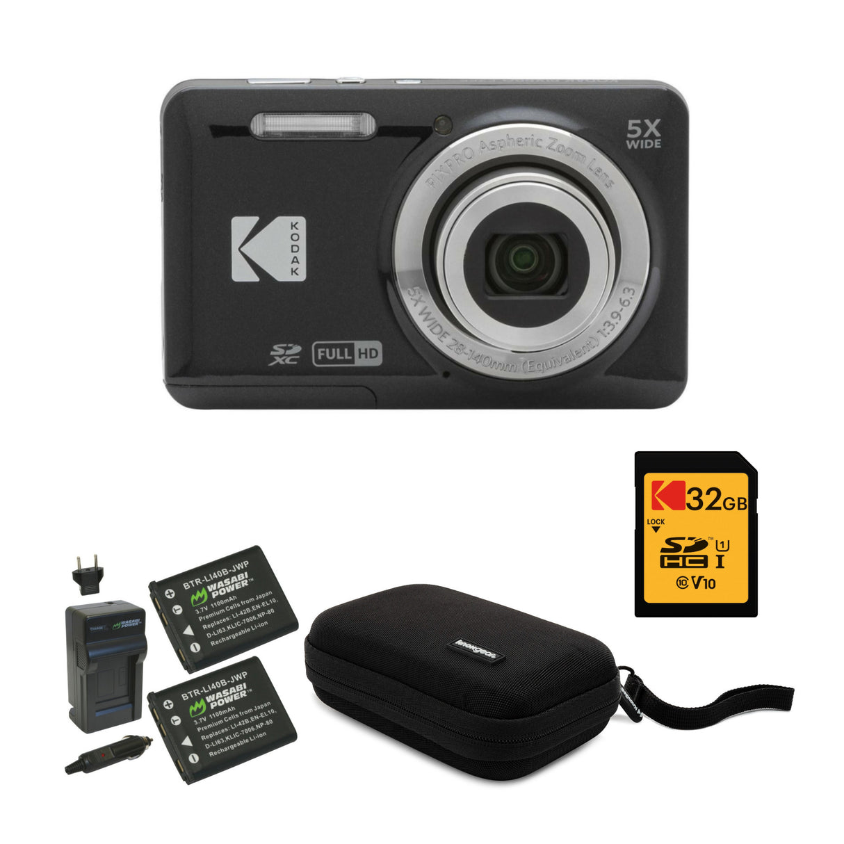 Kodak Pixpro Friendly Zoom FZ55 Digital Camera (Black) Bundle with Accessories