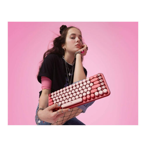 Logitech POP Keys Wireless Mechanical Keyboard with Emoji Keys Heartbreaker Rose