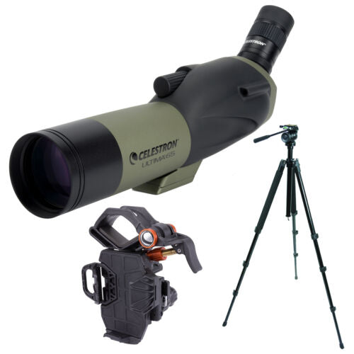 Celestron Ultima 65mm Spotting Scope and TrailSeeker Tripod and Smartphone Adapter Bundle