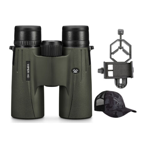 Vortex 10x42 Viper HD Roof Prism Binoculars with Smartphone Adapter and Logo Hat
