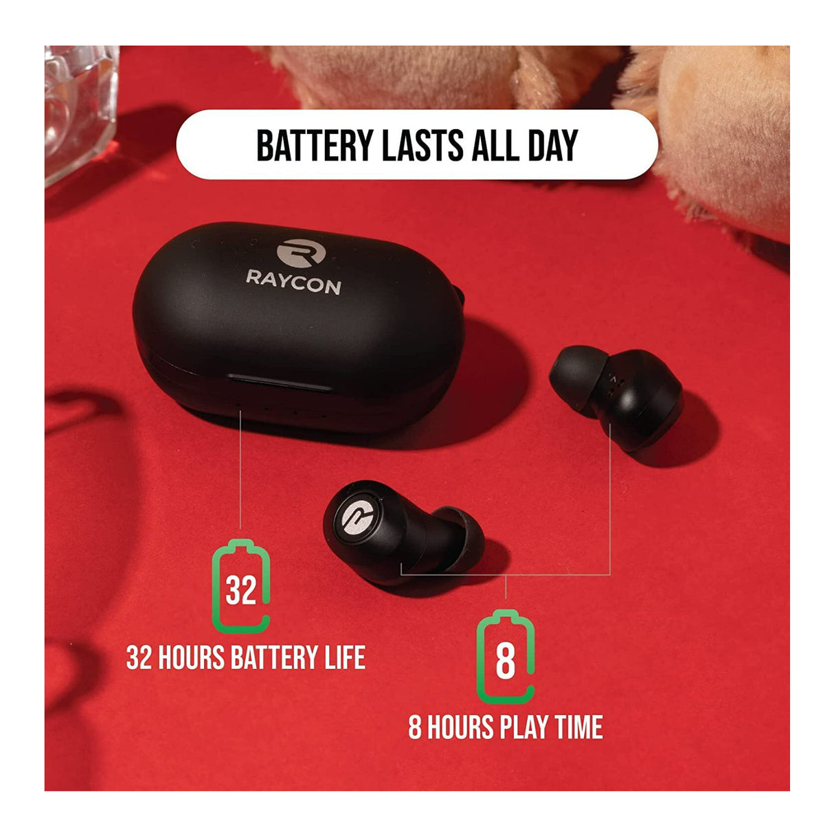 Raycon The Everyday Bluetooth Splash Resistant Wireless Earbuds (Carbon Black)