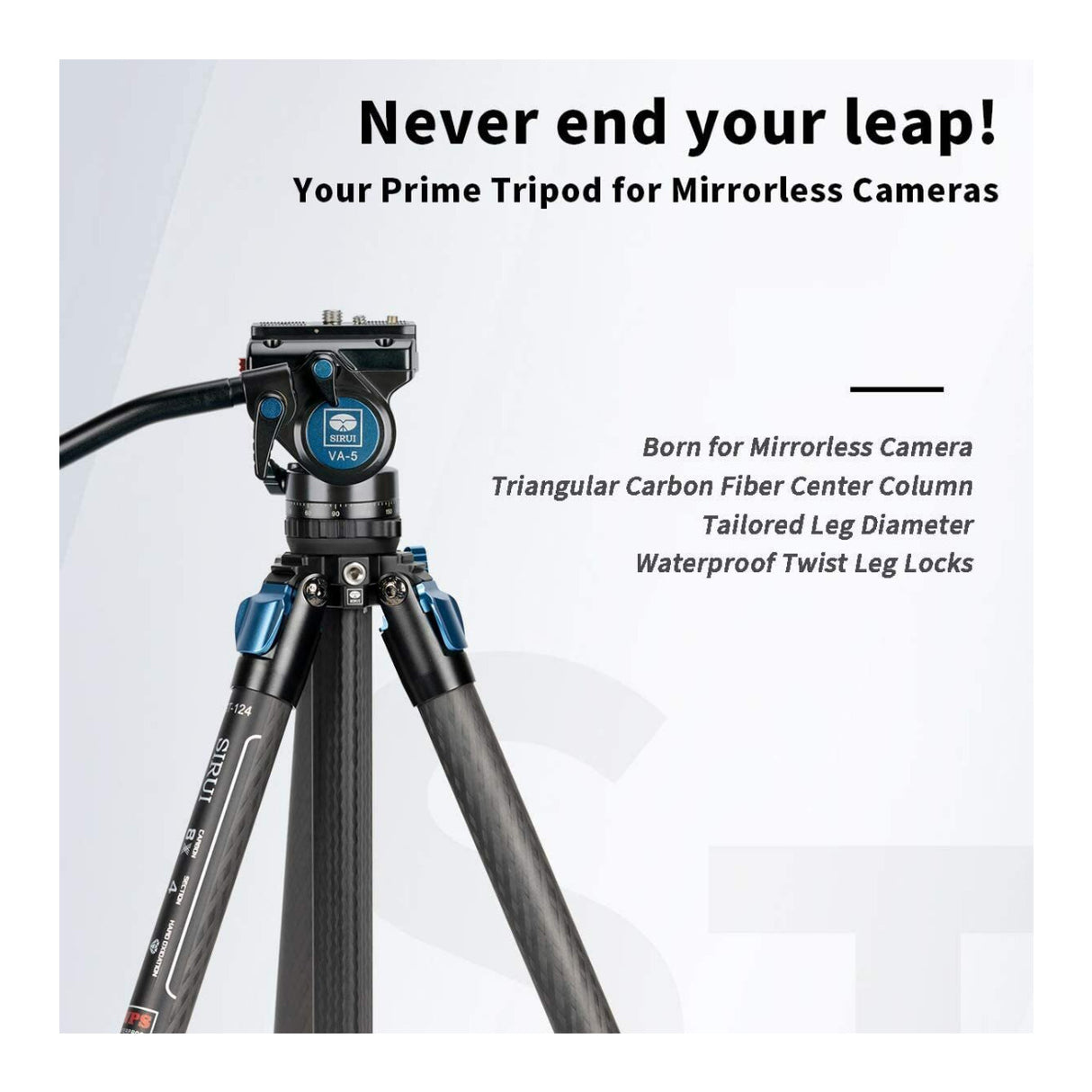 Sirui ST124 VA-5 Carbon Fiber 4 Legs Waterproof 62.2-Inch Travel Tripod with Fluid Video Head