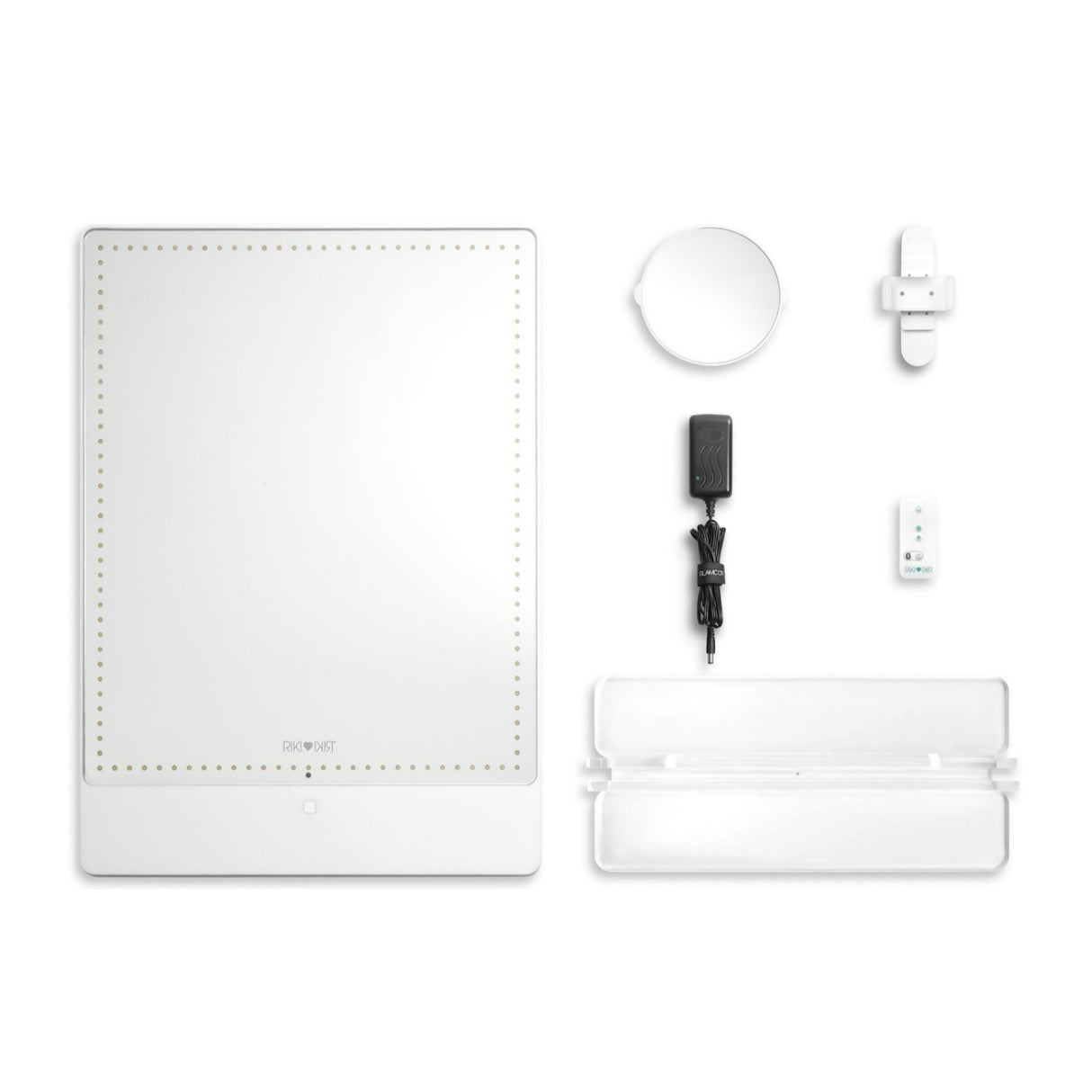 Glamcor RIKI LOVES RIKI RIKI TALL 20 x 28-Inch Vanity Mirror with Dual Voltage and Clip (White)