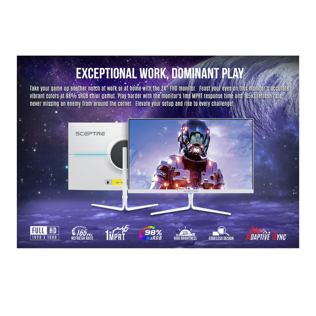 Sceptre 24-Inch FHD 1080p, 98 Percent sRGB, 1ms MPRT ResponseTime, 165Hz Refresh Rate Gaming Monitor