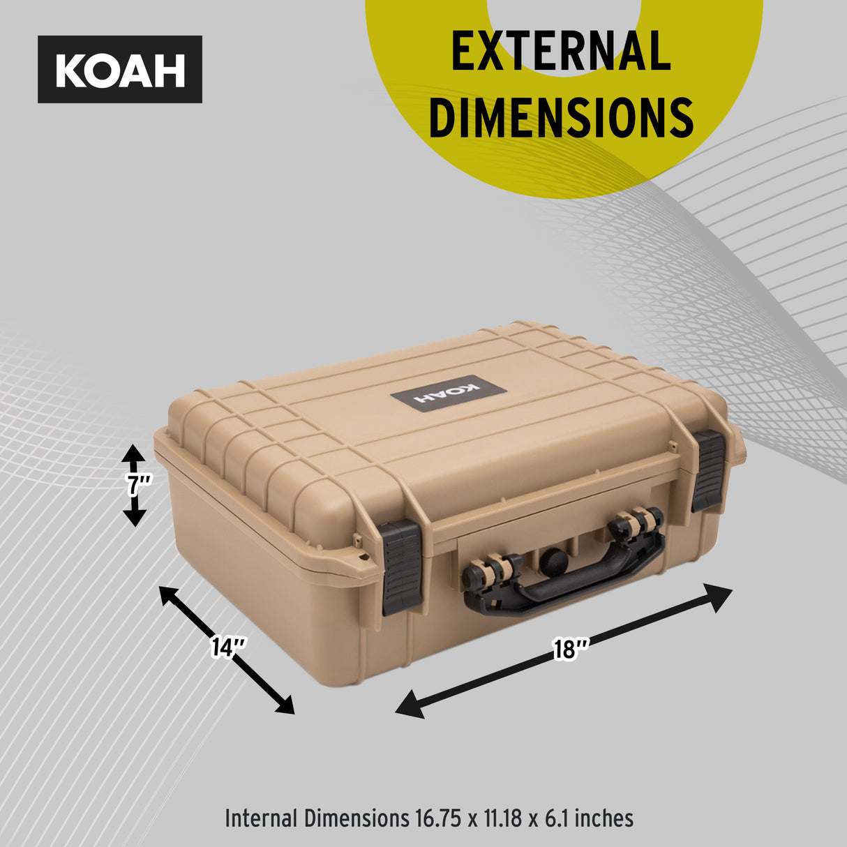 Koah Weatherproof Hard Case with Customizable Foam (18 x 14 x 7 Inch) - Tan