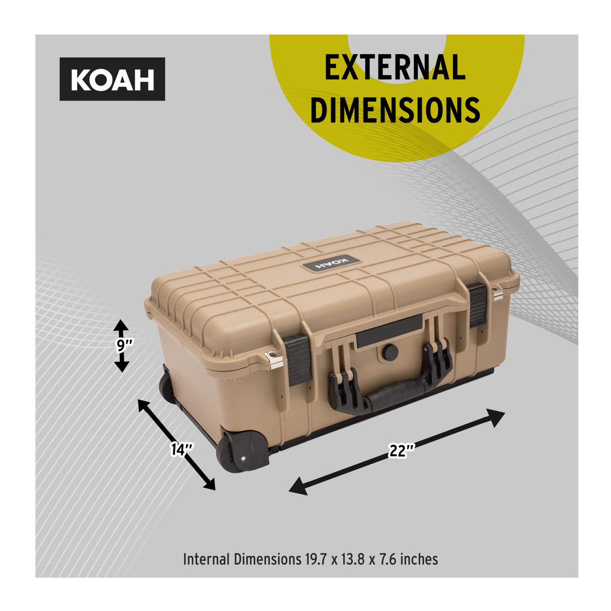 Koah Weatherproof Wheeled Hard Case with Customizable Foam (22 x 14 x 9 Inch) - Tan