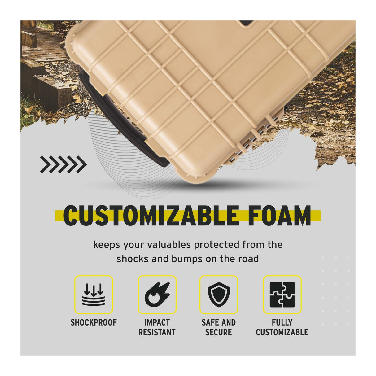 Koah Weatherproof Wheeled Hard Case with Customizable Foam (22 x 14 x 9 Inch) - Tan