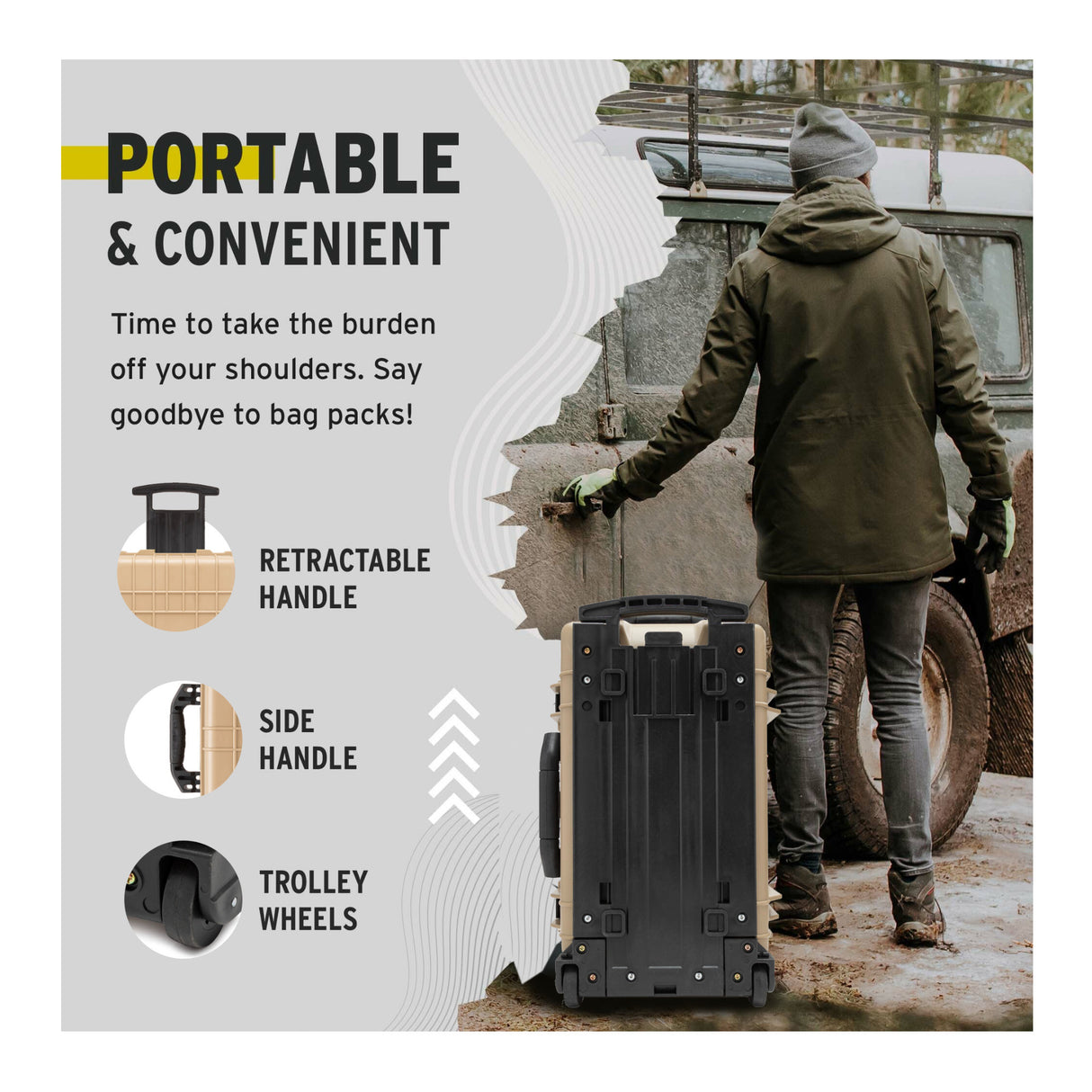 Koah Weatherproof Wheeled Hard Case with Customizable Foam (22 x 14 x 9 Inch) - Tan