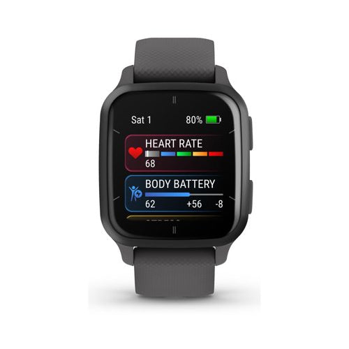 Garmin Venu Sq 2 Smartwatch (Slate) Bundle with Charger Stand Port Protector Plugs (x9)