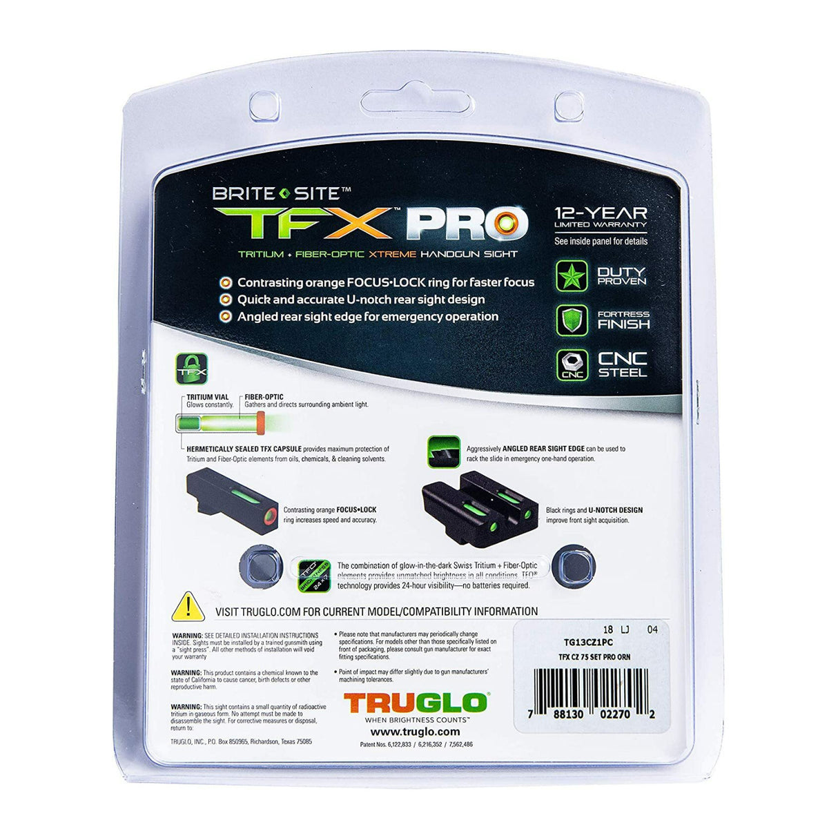 TruGlo TFX Pro Tritium and Fiber Optic Xtreme 1x Magnification Alloy Steel Handgun Sights (Black)