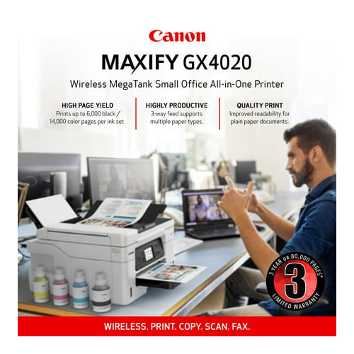 Canon Maxify GX4020 Wireless Compact All-In-One Color Printer with 4-Color Pigment Ink System