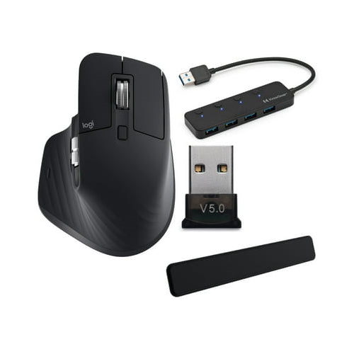 Logitech MX Master 3S Performance Wireless Mouse (Black) with Palm Rest, USB Hub and Dongle Adapter