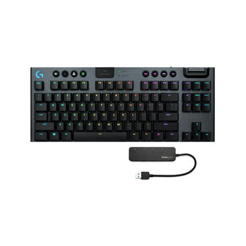 Logitech G915 TKL Tenkeyless Lightspeed Wireless Mechanical Gaming Keyboard (Carbon) with 4-Port USB