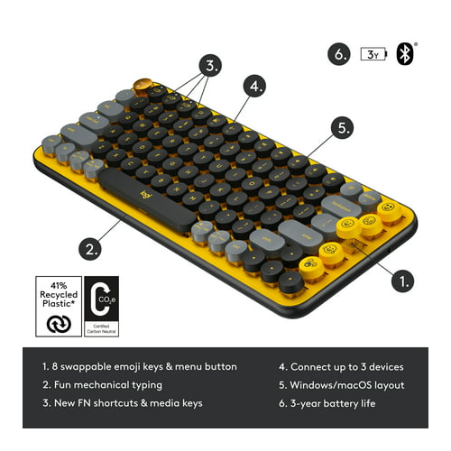 Logitech POP Keys Wireless Mechanical Keyboard with Emoji Keys - Blast Yellow (Open Box)