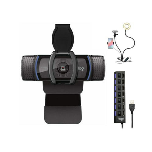 Logitech C920S Pro HD Webcam Bundle with USB Hub and Ring Light Bundle