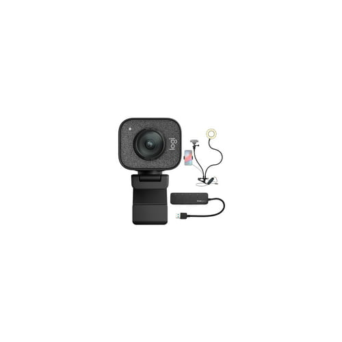 Logitech StreamCam Plus Webcam with Tripod (Graphite), USB Hub, and Ring Light